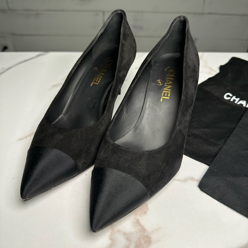 SOLD ❌❌❌CHANEL CC Suede Heels ReSoled